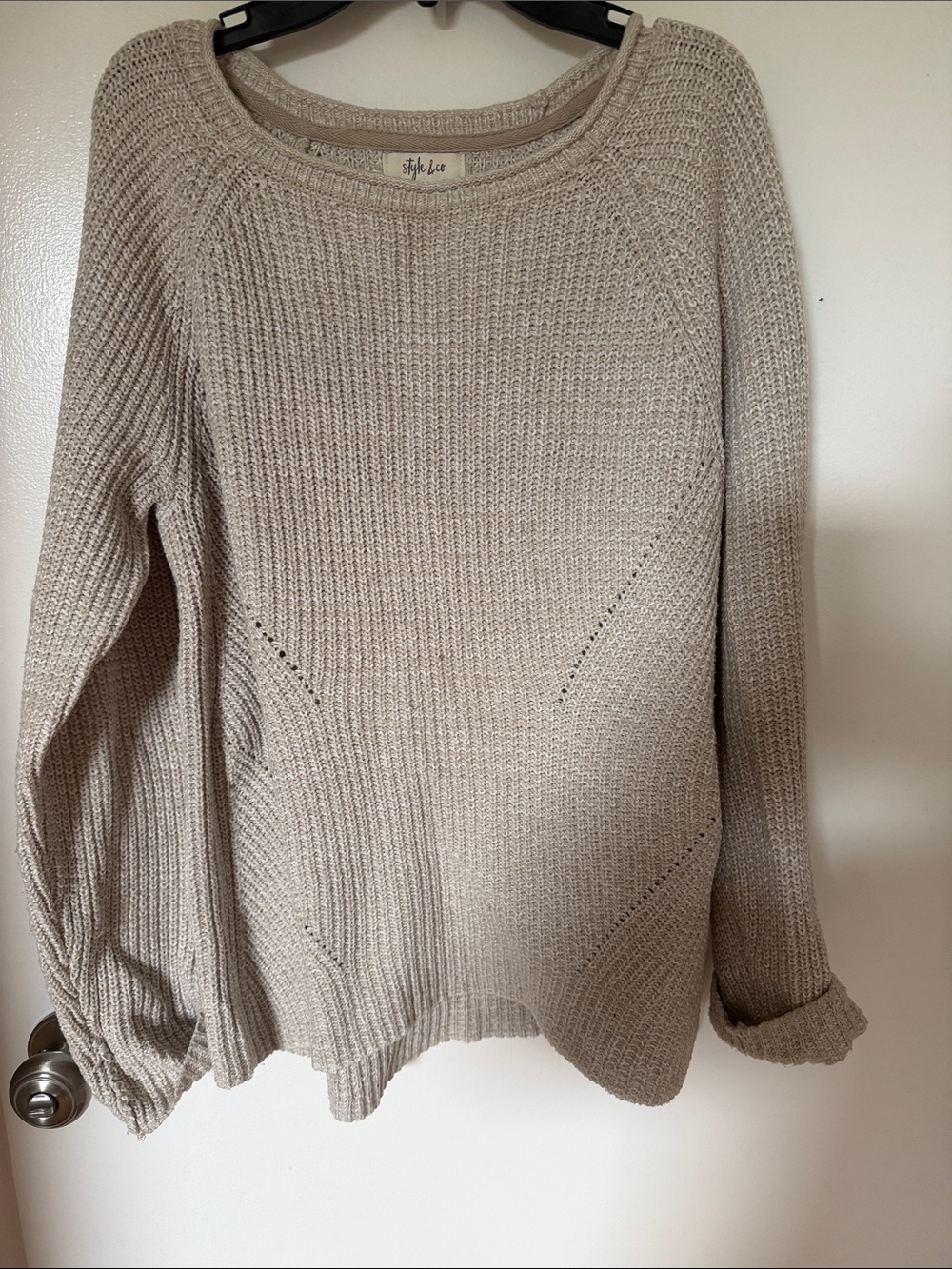 Style & Co. Taupe Crewneck Knit Sweater